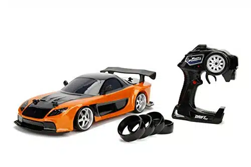 Jada Toys Fast & Furious Hans Mazda RX Drift RC Car, Scale Ghz Remote Control Orange & Black, Ready to Run, USB Charging (Standard) ()