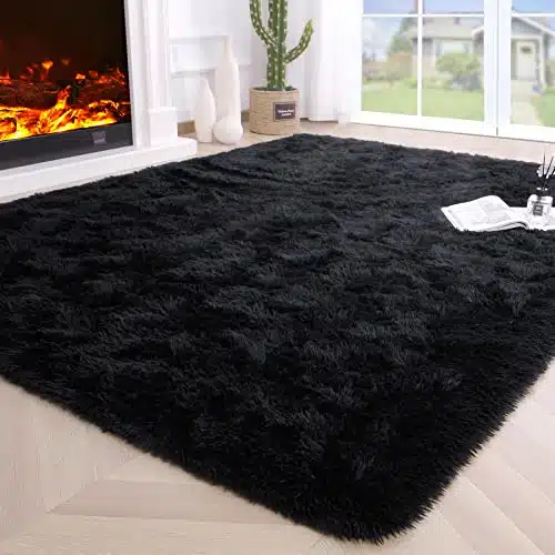 Noahas Fluffy Bedroom Rug Carpet,xFeet Shaggy Fuzzy Rugs for Bedroom,Soft Rug for Kids Room,Plush Nursery Rug for Baby,Thick Black Area Rugs for Living Room,Cute Room Decor fo