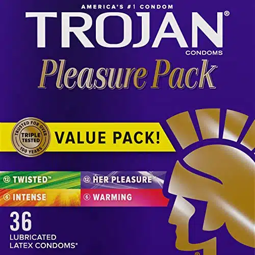 TROJAN Pleasure Pack Assorted Condoms, Lubricated Condoms Value Pack, Count