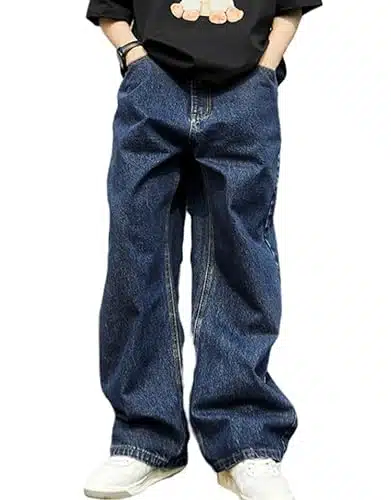 Baggy Jeans for Men Yk Oversized Vintage Plain Pants Casual Wide Leg Jeans Loose Fit Denim Hip Hop Jeans