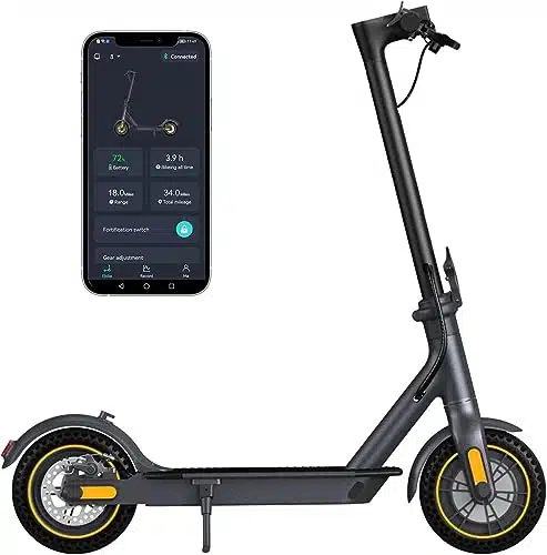 Electric Scooter Solid Tires  Peak Motor Up to iles Range and ph Speed for Adults   Portable Folding Commuting Scooter with Double Braking System and App