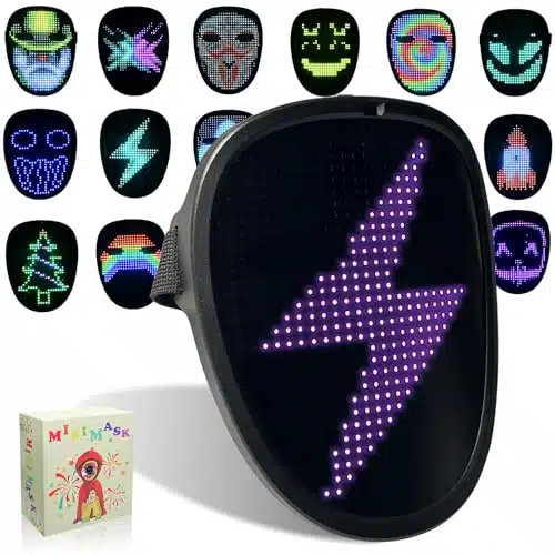 MOYACA Kids LED Mask with Gesture Sensing, Light up for Halloween Costume and Xmas Cosplay, Transforms Face with LED Lights, Perfect for Children Students Birthday Parties Mas