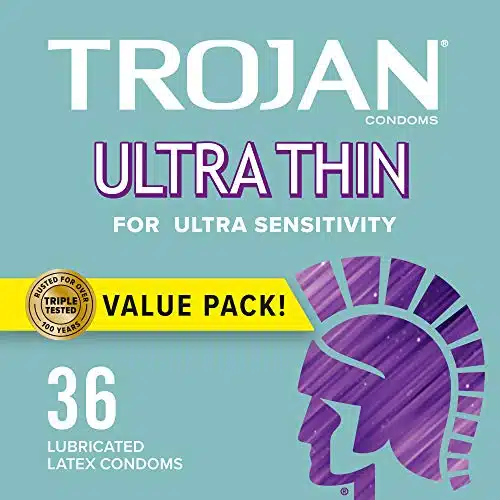 TROJAN Ultra Thin Condoms For Ultra Sensitivity, Lubricated Condoms for Men, Americas Number One Condom, Count Value Pack