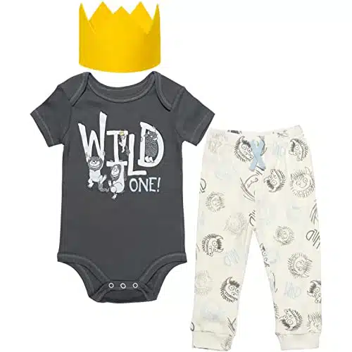 Warner Bros. Where the Wild Things Are Baby Boys Bodysuit & Pants & Hat GrayYellowWhite onths