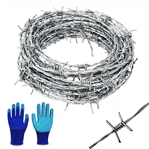 YAGJIA Barbed Wire Ft, Point Barbed Wire Fence, Hot Dip Galvanized Barb Wire Roll, Gauge Strong and Flexible Wire for Crafts Baseball Ball and Yard Garden