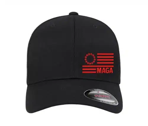 Trump MAGA Flag Side Embroidered Patriotic Flexfit Hat (US, Alpha, Large, X Large, Black Curved)