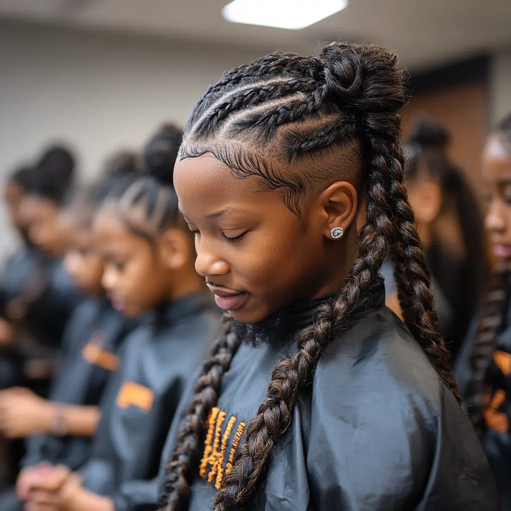 students unbraiding teachers hair